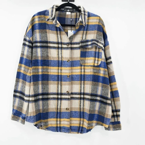 NWT Urban Outfitters Daisy Street Blue Yellow Plaid Button Down Shirt Size XS - Picture 2 of 6